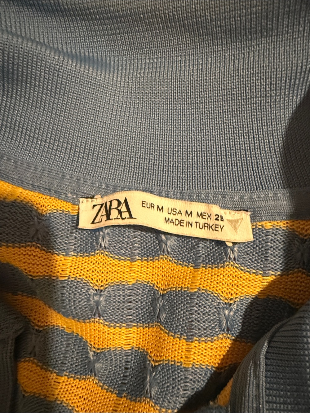 Zara Blue and Yellow Striped Knit Polo Top - Picture 2 of 2